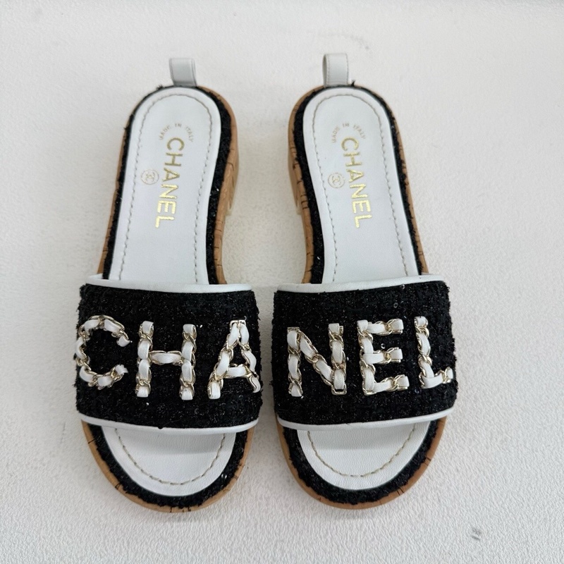 CHANEL香奈兒 厚底拖鞋 鏈條字母logo 徽標 35.5碼-1