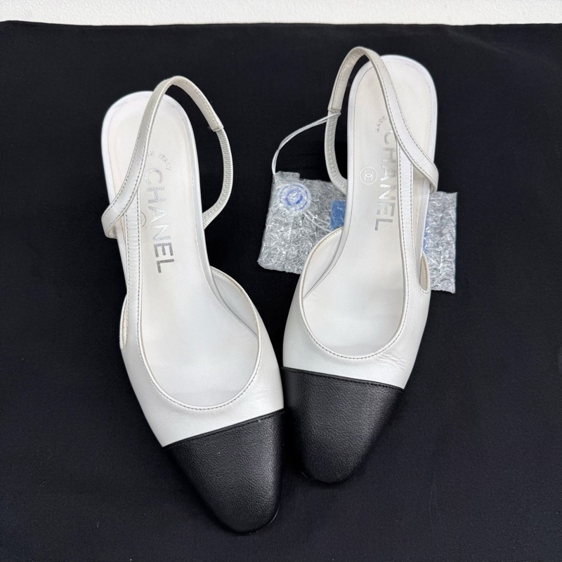 香奈兒Chanel 非常溫柔sling back白色高跟鞋皮質 35.5碼-6