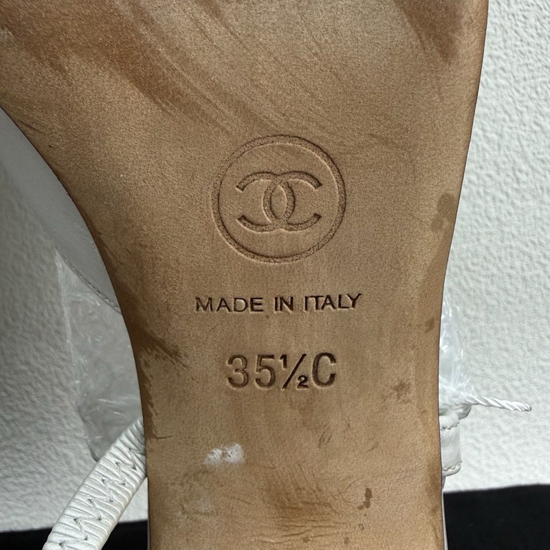 香奈兒Chanel 非常溫柔sling back白色高跟鞋皮質 35.5碼-8