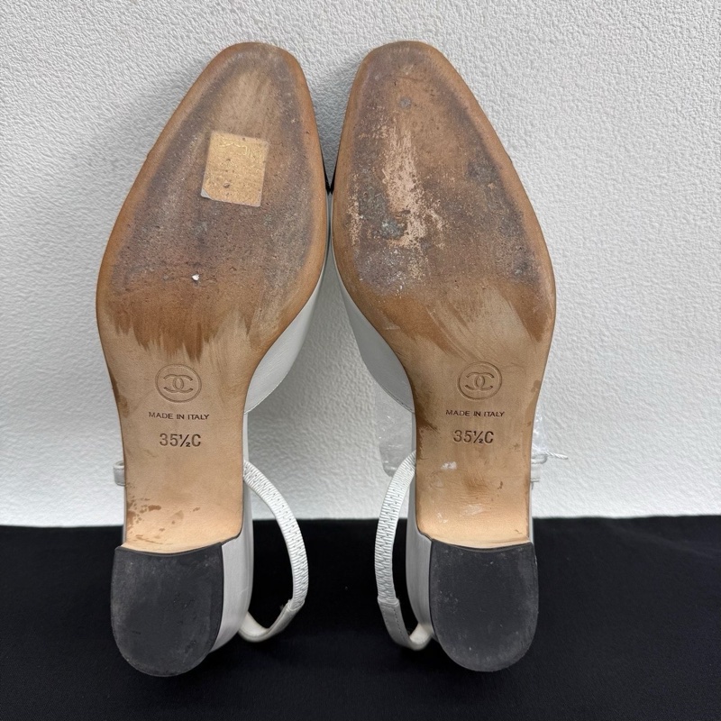香奈兒Chanel 非常溫柔sling back白色高跟鞋皮質 35.5碼-9