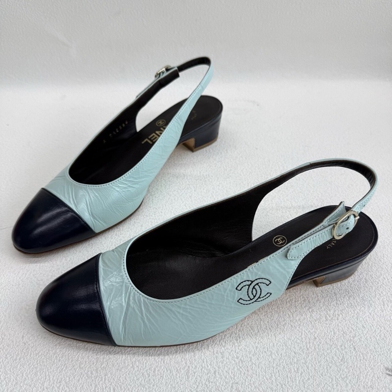 CHANEL香奈兒 皮革 高跟鞋 3cm 女款 藍綠色 36碼-0