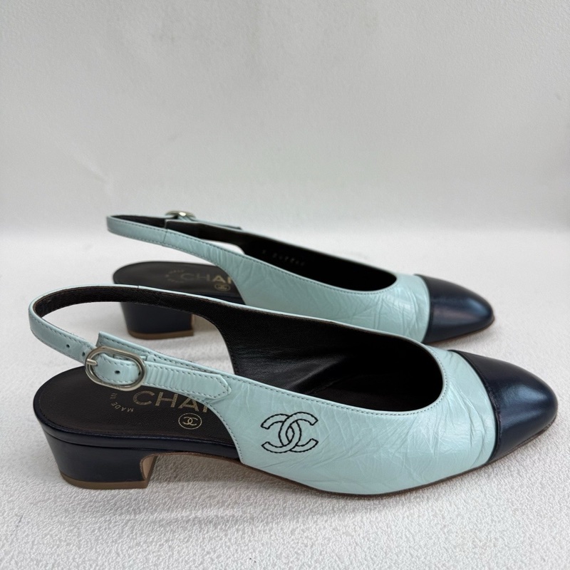 CHANEL香奈兒 皮革 高跟鞋 3cm 女款 藍綠色 36碼-3