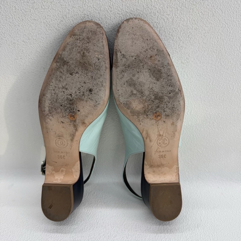 CHANEL香奈兒 皮革 高跟鞋 3cm 女款 藍綠色 36碼-7
