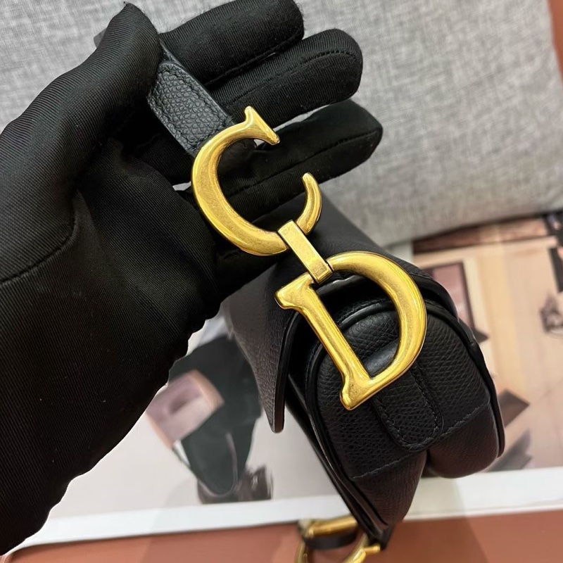Dior迪奧saddle黑金荔枝紋小號馬鞍包-3