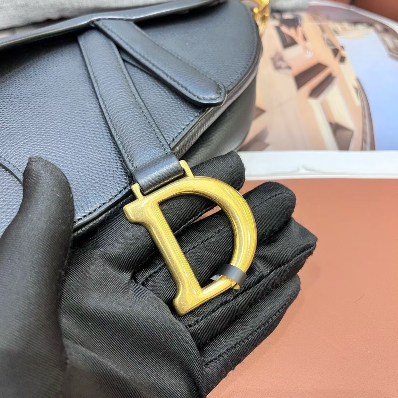Dior迪奧saddle黑金荔枝紋小號馬鞍包-4