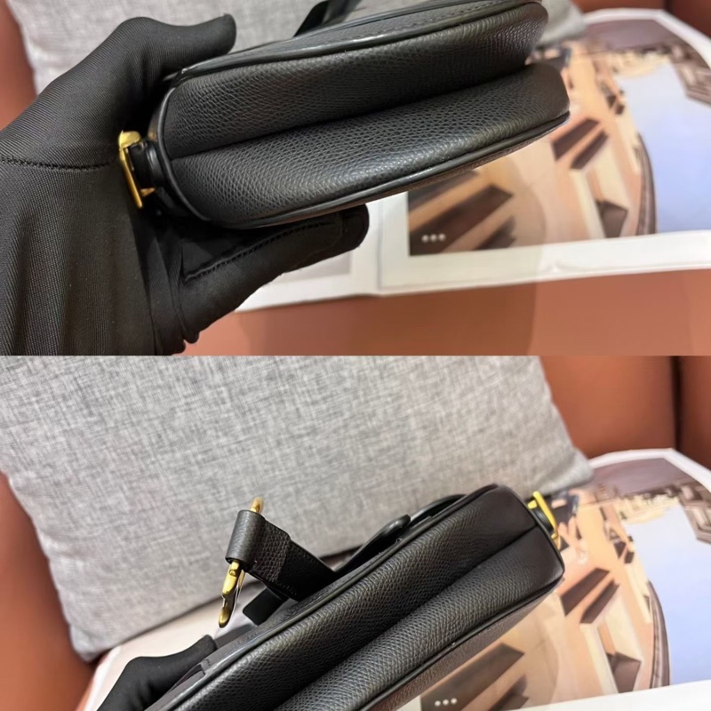 Dior迪奧saddle黑金荔枝紋小號馬鞍包-7