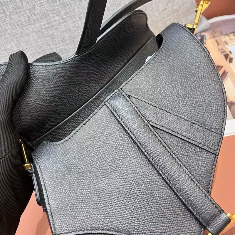 Dior迪奧saddle黑金荔枝紋小號馬鞍包-9