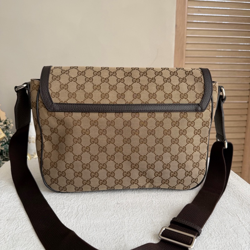 Gucci古驰 棕色 老花翻盖邮差包 单肩包斜挎包-1