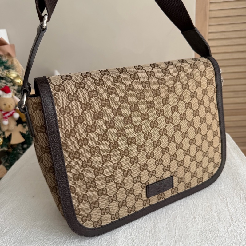 Gucci古驰 棕色 老花翻盖邮差包 单肩包斜挎包-2
