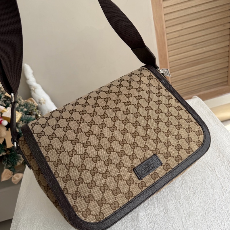 Gucci古驰 棕色 老花翻盖邮差包 单肩包斜挎包-3