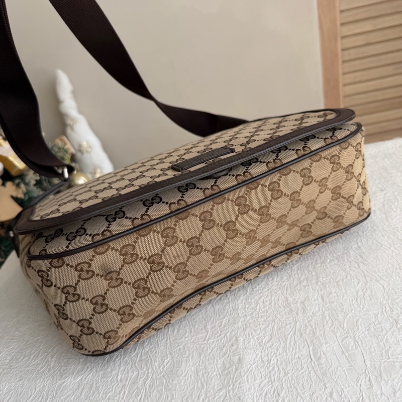 Gucci古驰 棕色 老花翻盖邮差包 单肩包斜挎包-5