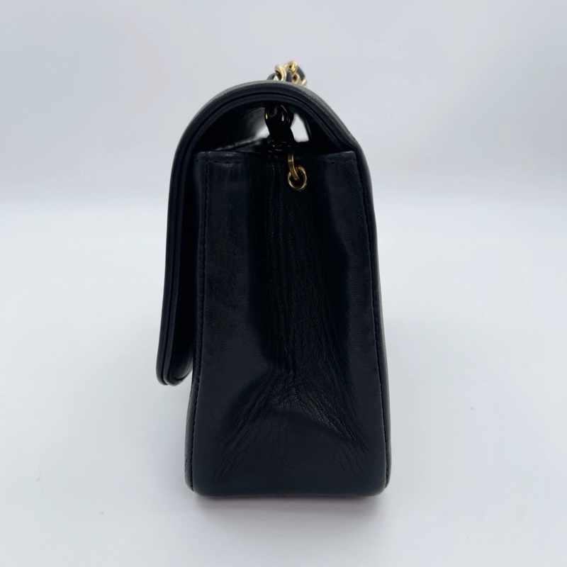 「JL精品代購」 9新 香奈兒中古黑金羊皮戴妃23小號-5