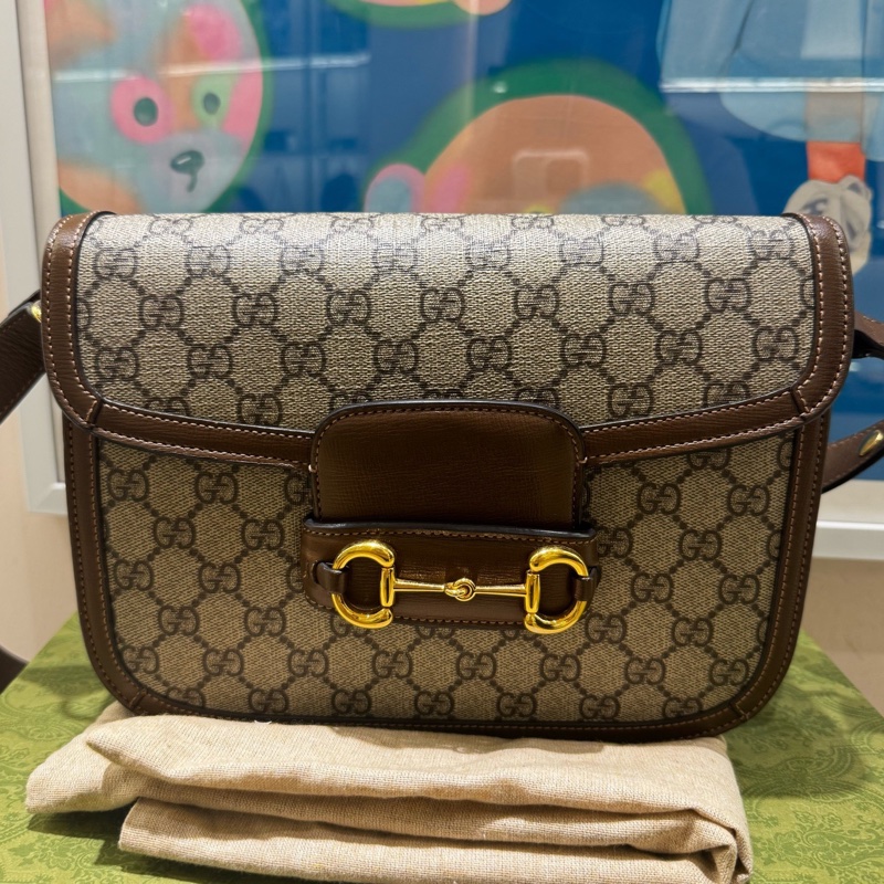 古馳/GUCCI1955馬銜扣系列馬鞍包中號  肖戰同款焦糖配色 黑標0-0