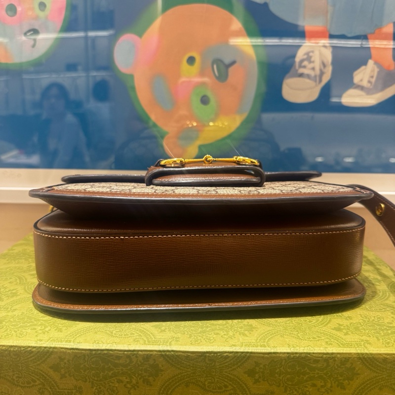 古馳/GUCCI1955馬銜扣系列馬鞍包中號  肖戰同款焦糖配色 黑標0-2