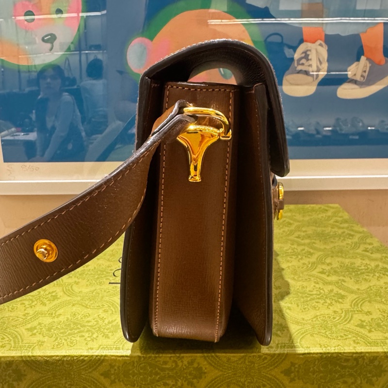 古馳/GUCCI1955馬銜扣系列馬鞍包中號  肖戰同款焦糖配色 黑標0-4