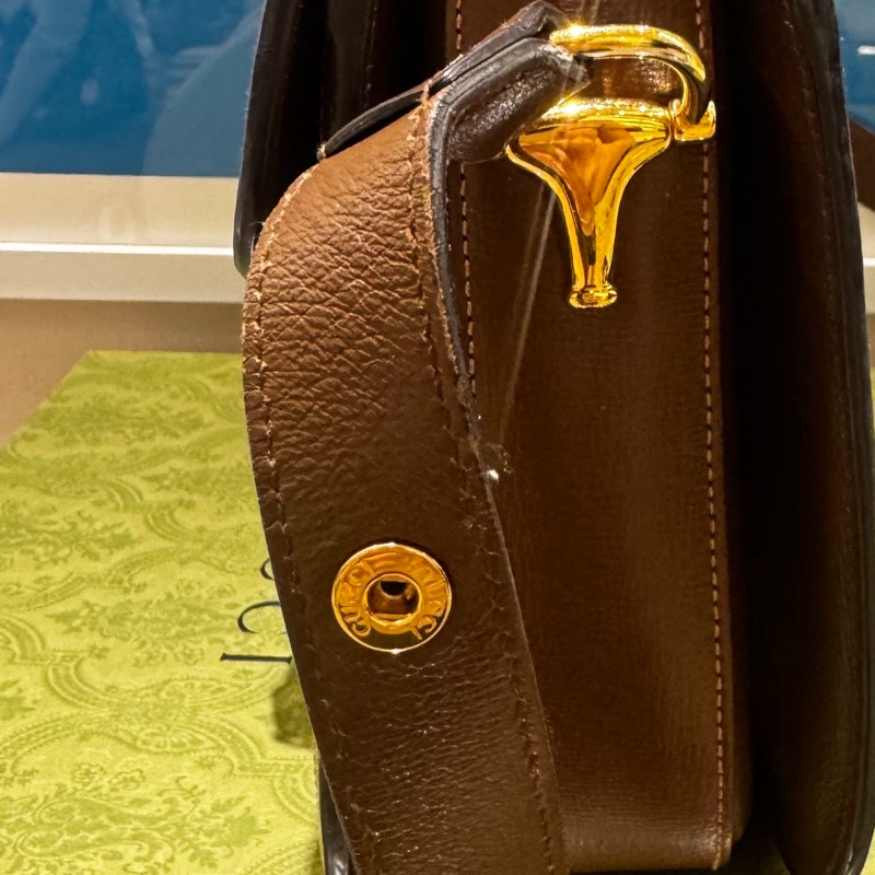 古馳/GUCCI1955馬銜扣系列馬鞍包中號  肖戰同款焦糖配色 黑標0-6