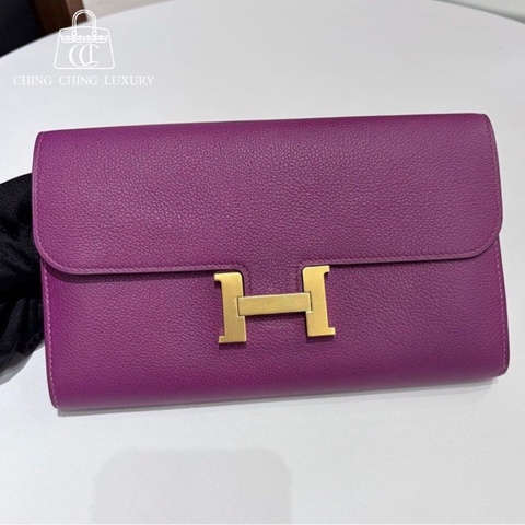 🌈Hermes💜Constance Wallet💜P9海葵紫金扣🌟98新🌈evercolor皮🌟constancewallet🌟constance🌟長銀包🌟愛馬仕🌟