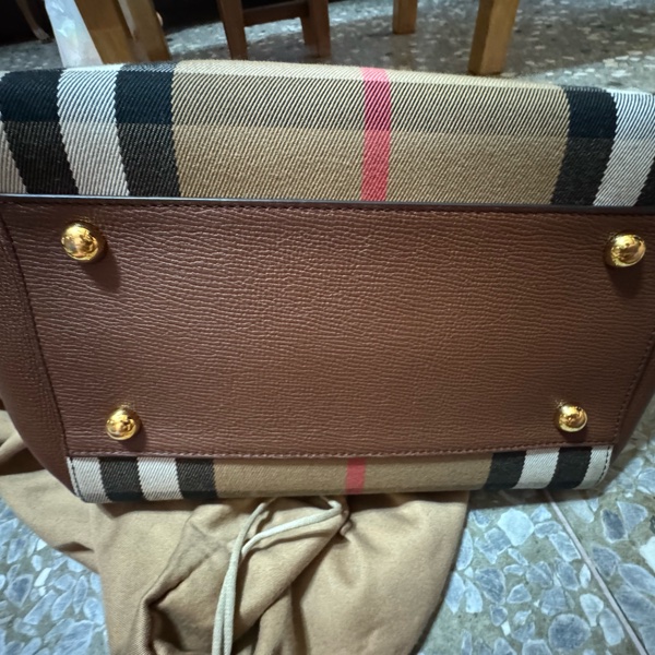 BURBERRY 巴寶莉 Canterby 經典格紋拼接皮革手提肩背包(深卡其x駝)-11