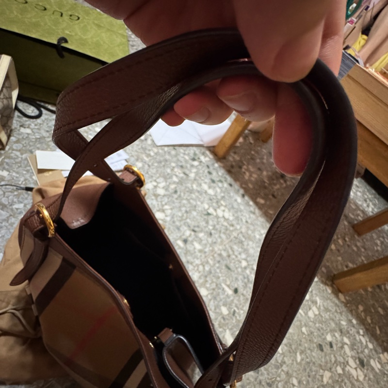 BURBERRY 巴寶莉 Canterby 經典格紋拼接皮革手提肩背包(深卡其x駝)-13