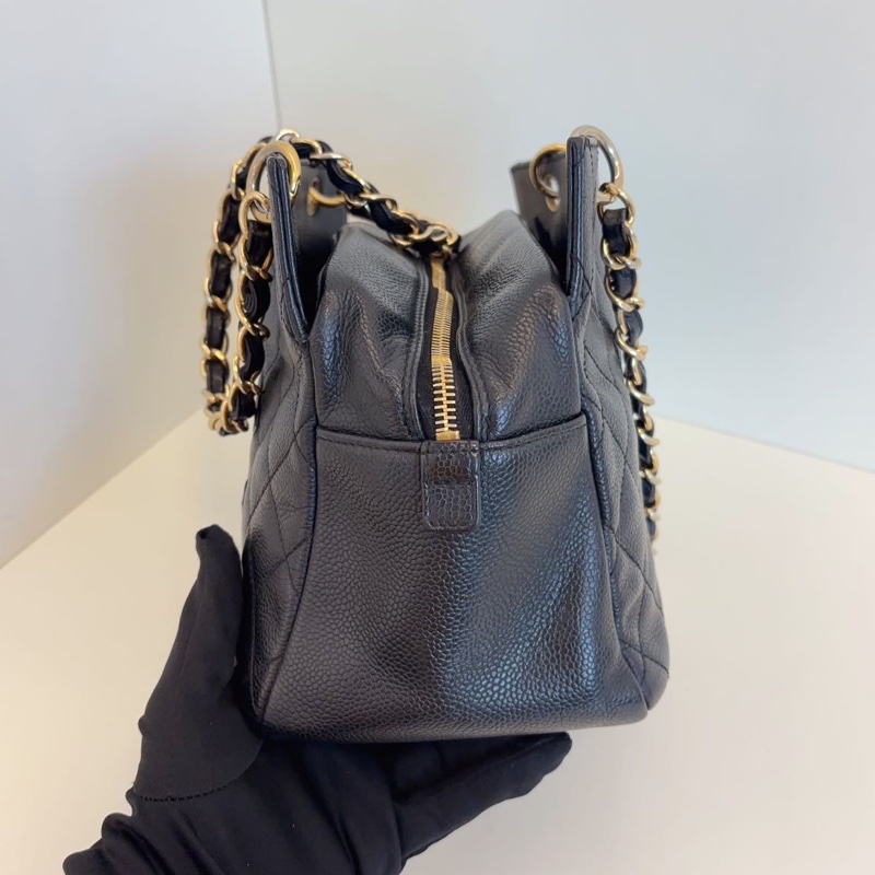 CHANEL香奈兒PTT經典黑金荔枝皮拉鏈雙C小胖墩999新🥤-16