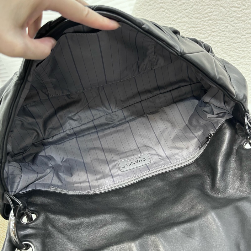 香奈兒Jumbo機場包 Chanel黑銀羊皮幾何折疊結構設計高工藝螺旋釦單肩包-15