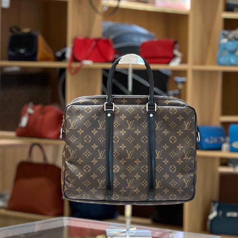 Lv 路易威登Porte-Documents Voyage棕色老花公文包斜挎包-1