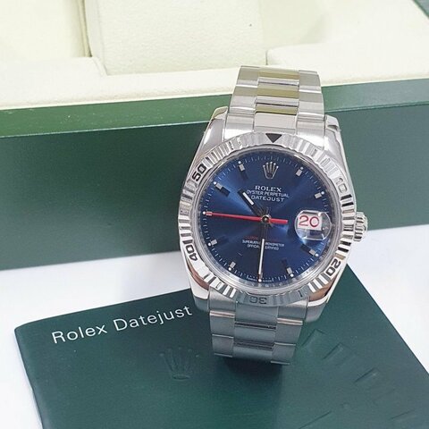 【大眾名錶】ROLEX 勞力士 116264 Datejust 爬山虎系列 可轉動太陽圈 藍面紅針 錶徑36mm 大眾名錶B238
