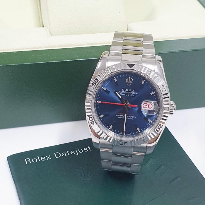 【大眾名錶】ROLEX 勞力士 116264 Datejust 爬山虎系列 可轉動太陽圈 藍面紅針 錶徑36mm 大眾名錶B238-0