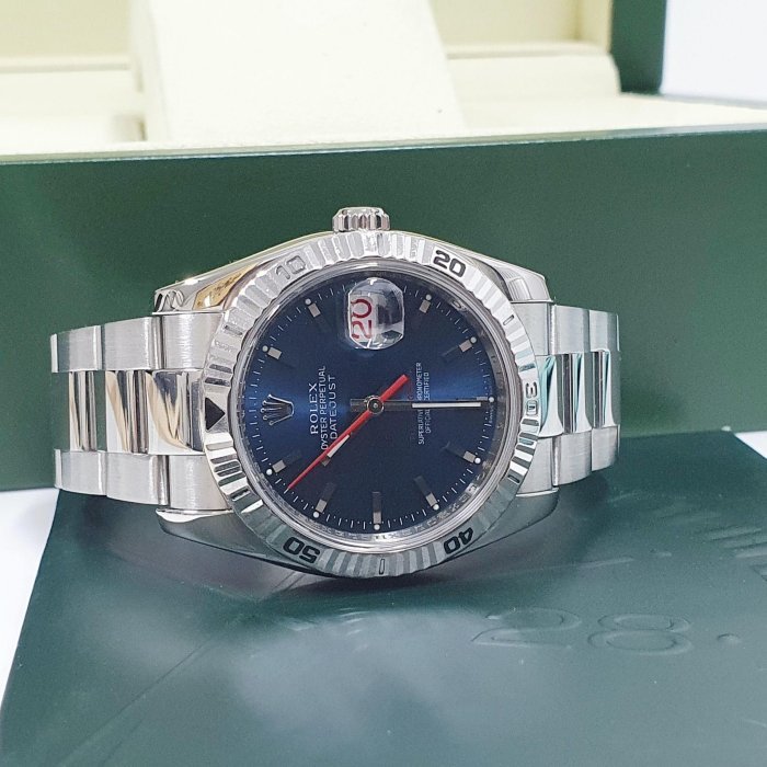【大眾名錶】ROLEX 勞力士 116264 Datejust 爬山虎系列 可轉動太陽圈 藍面紅針 錶徑36mm 大眾名錶B238-1
