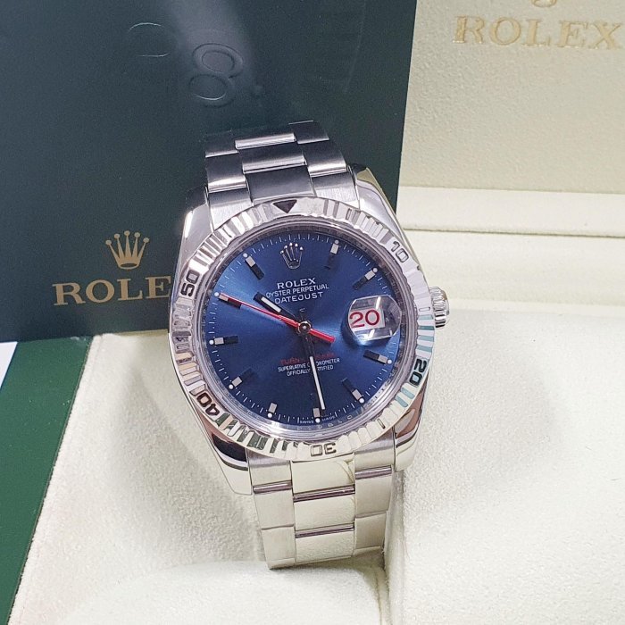 【大眾名錶】ROLEX 勞力士 116264 Datejust 爬山虎系列 可轉動太陽圈 藍面紅針 錶徑36mm 大眾名錶B238-2
