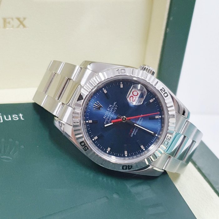 【大眾名錶】ROLEX 勞力士 116264 Datejust 爬山虎系列 可轉動太陽圈 藍面紅針 錶徑36mm 大眾名錶B238-3