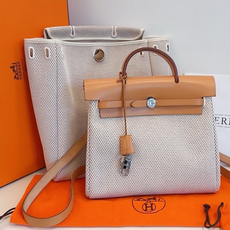 Hermes 愛馬仕 Herbag 橫版31 竪版29 華夫格金棕配米白 雙肩包 替換袋兩個尺寸都有！大熱組合-0
