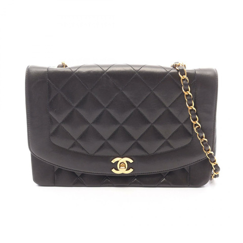 香奈兒 (CHANEL) Matelasse Diana 翻蓋肩背包 A01165 羊皮 黑色 二手 金色五金 CC