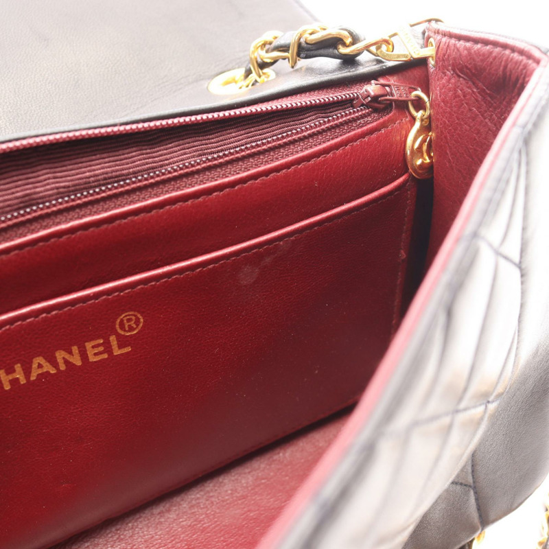 香奈兒 (CHANEL) Matelasse Diana 翻蓋肩背包 A01165 羊皮 黑色 二手 金色五金 CC-8