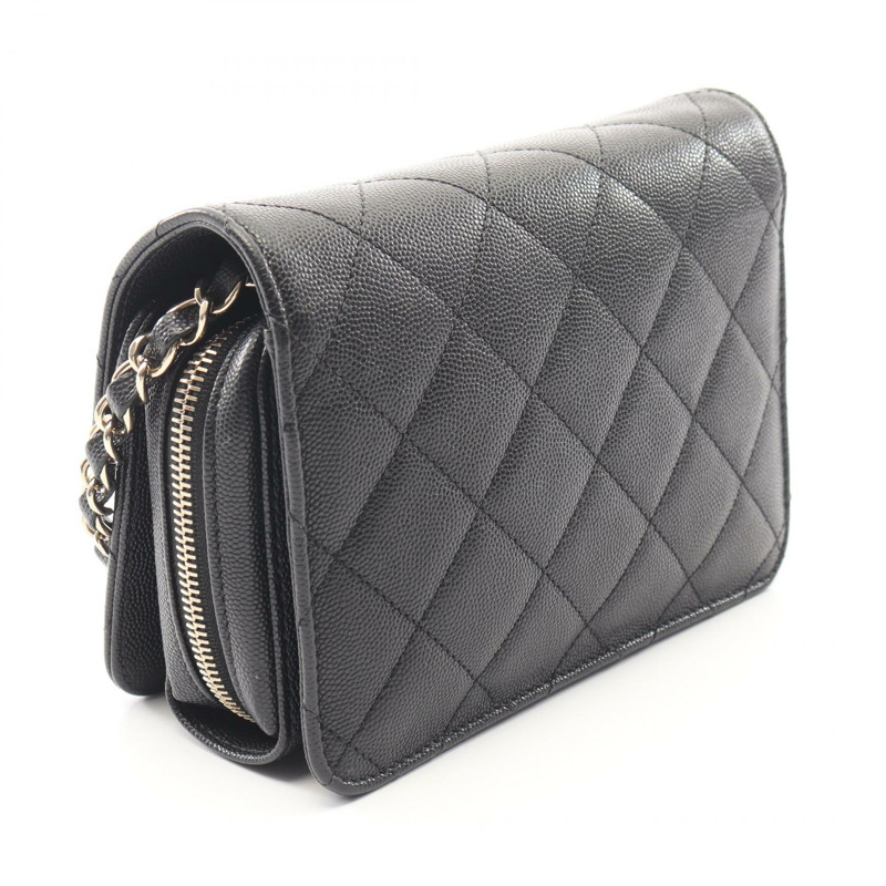 香奈兒 (CHANEL) 絎縫斜背包 AS3002 小牛皮 黑色 GHW 二手 CC-1
