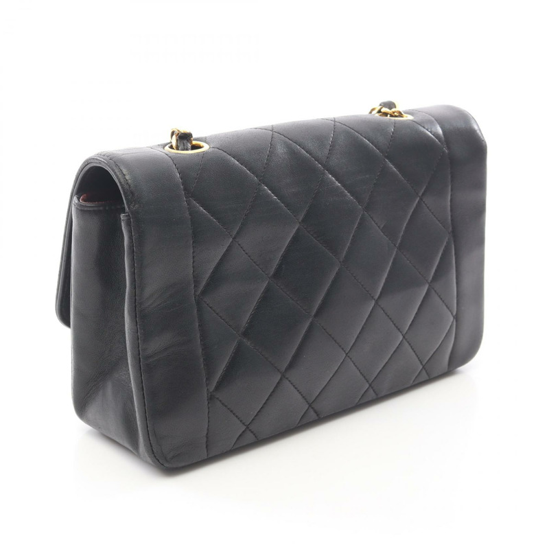 香奈兒 (CHANEL) 絎縫 Diana 翻蓋鏈條單背包 A01164 羊皮黑色金色五金二手-1