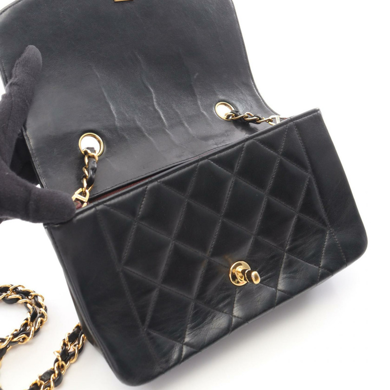 香奈兒 (CHANEL) 絎縫 Diana 翻蓋鏈條單背包 A01164 羊皮黑色金色五金二手-5