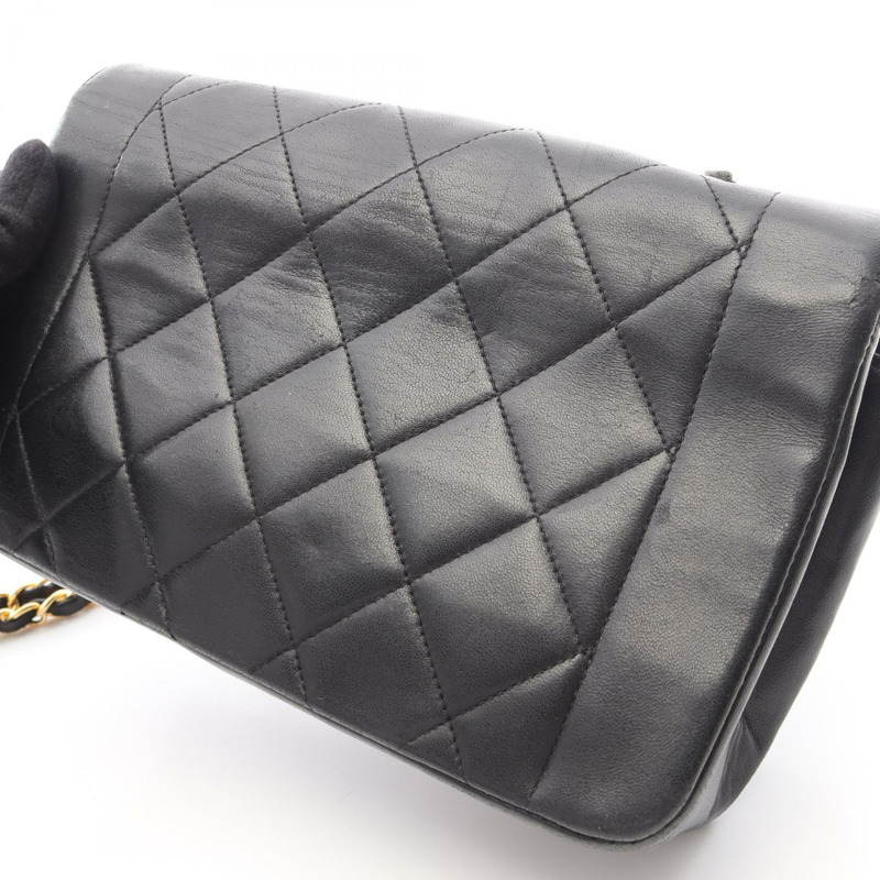 香奈兒 (CHANEL) 絎縫 Diana 翻蓋鏈條單背包 A01164 羊皮黑色金色五金二手-13