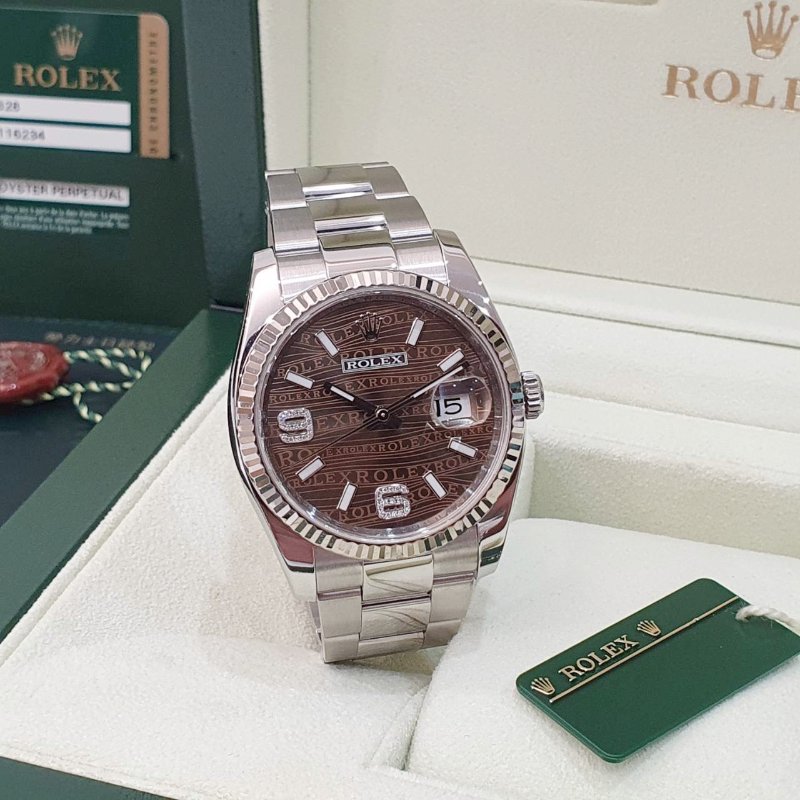 【大眾名錶】ROLEX勞力士 116234 Datejust 2012/10卡 市場罕見 棕色水波紋69大鑽面盤 三板帶 錶徑36mm自動上鍊 大眾名錶G277-1