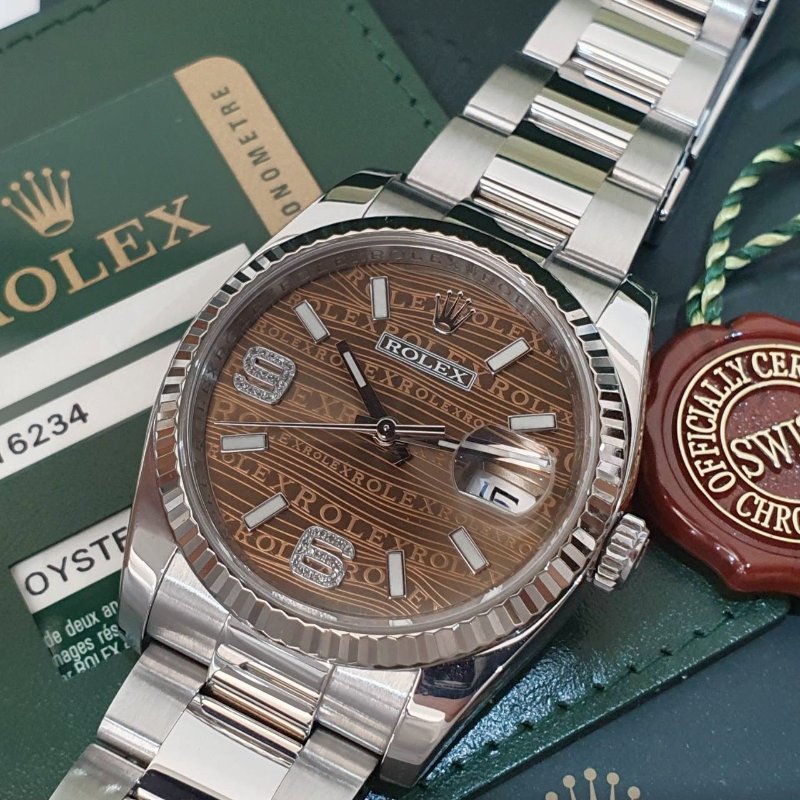 【大眾名錶】ROLEX勞力士 116234 Datejust 2012/10卡 市場罕見 棕色水波紋69大鑽面盤 三板帶 錶徑36mm自動上鍊 大眾名錶G277-8