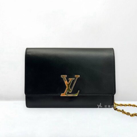 S5412-LV 黑滑面牛皮金色LOGO下蓋鍊包