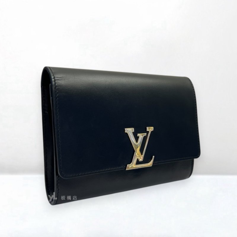 S5412-LV 黑滑面牛皮金色LOGO下蓋鍊包-1