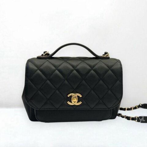 S5145-CHANEL 黑荔枝皮金釦郵差包A93607