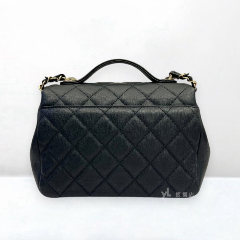 S5145-CHANEL 黑荔枝皮金釦郵差包A93607-3