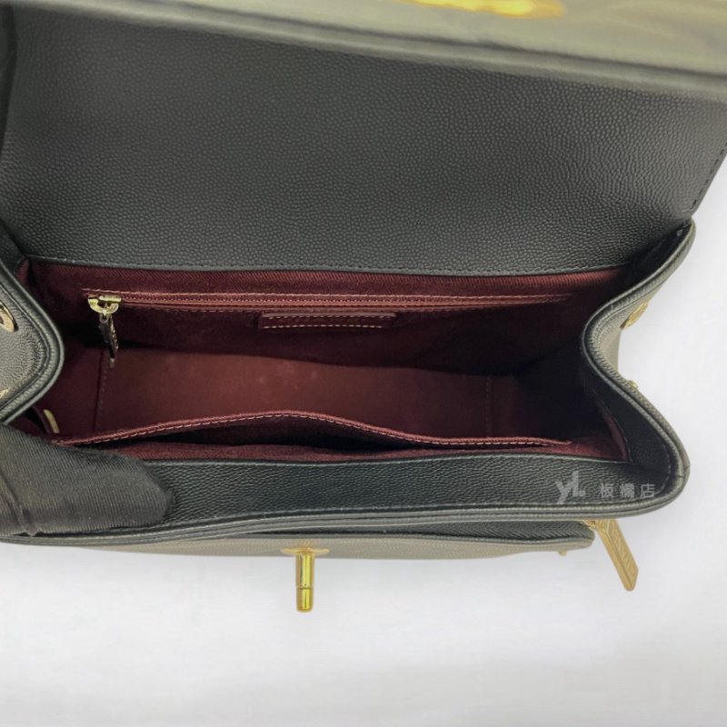 S5145-CHANEL 黑荔枝皮金釦郵差包A93607-5