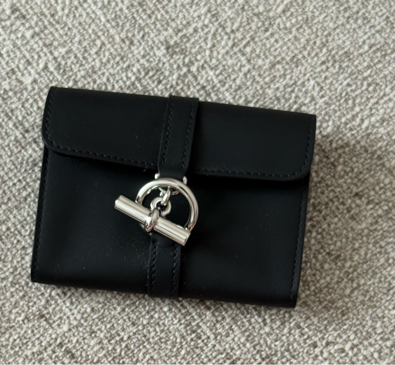 Hermes Glenan 短銀包 Card Holder Gold 黑色銀釦 swift-0
