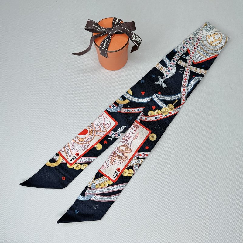 HERMES 全新撲克水鑽Twilly絲巾-1