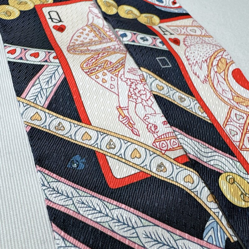 HERMES 全新撲克水鑽Twilly絲巾-2