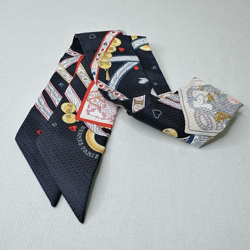 HERMES 全新撲克水鑽Twilly絲巾-4