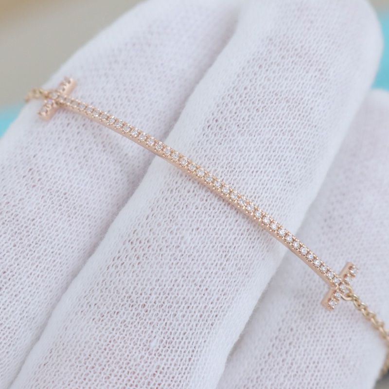Tiffany 微笑滿鑽手鍊，18K玫瑰金鑲鑽，配件盒子-2
